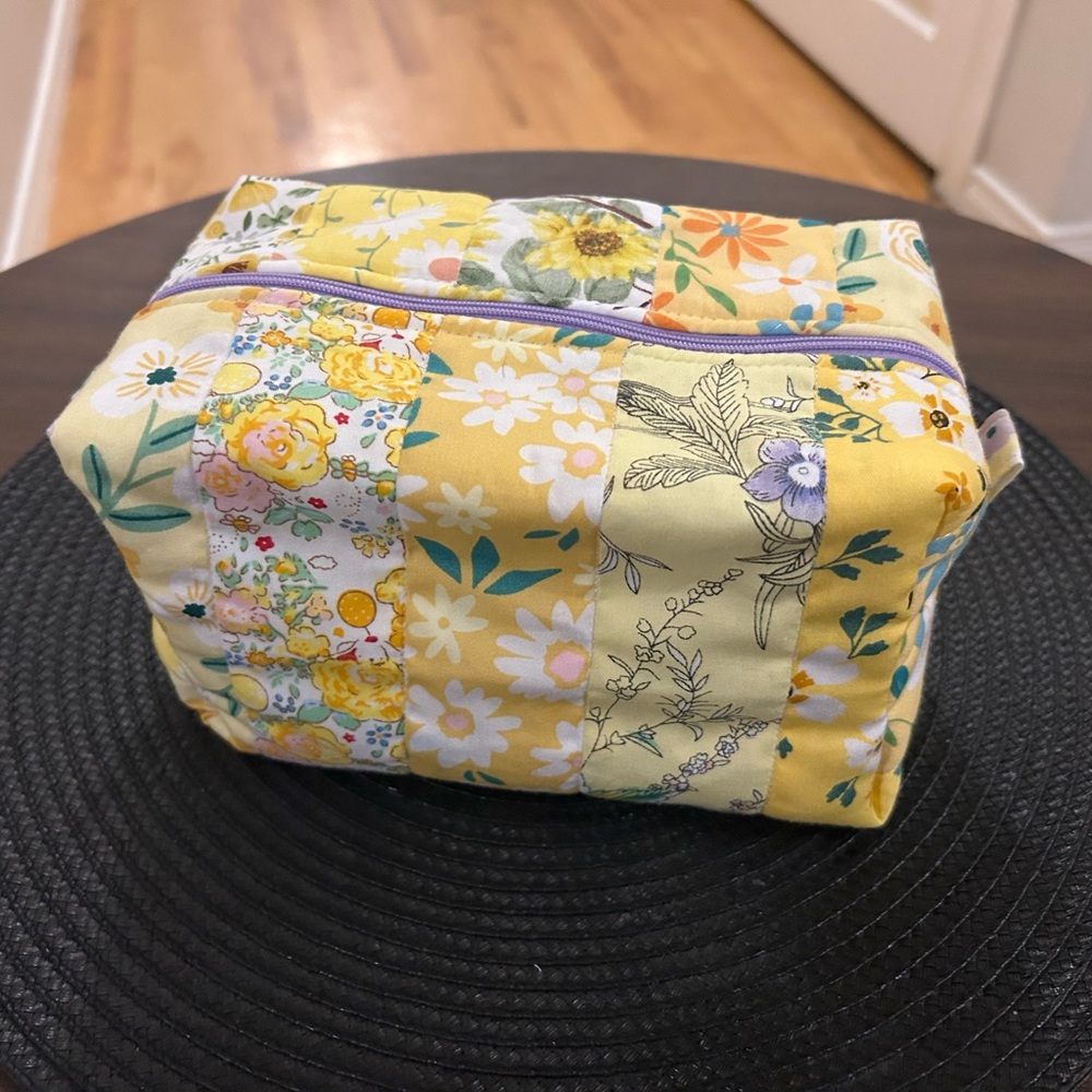 Sold - Handmade Quilted Boxy Bag | Floral Patchwork | Yellow Floral 1